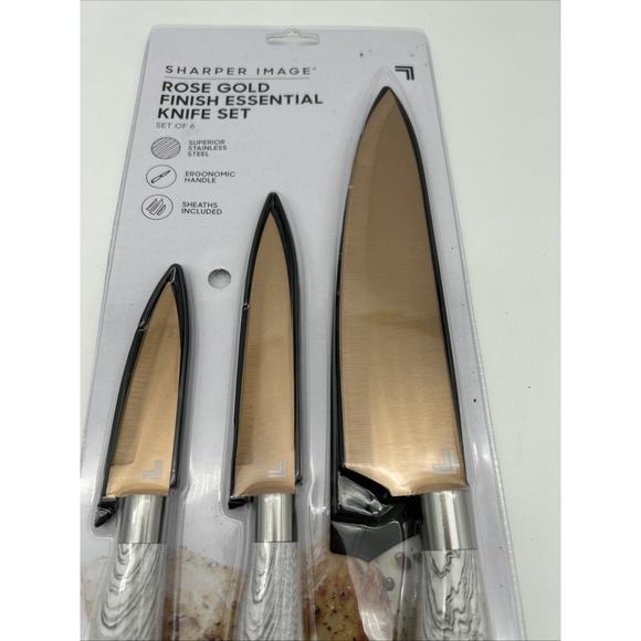 Sharper Image Rose Gold Finish Knife Set 3 Knives Sheaths Pairing Utility Chef - Picture 4 of 7